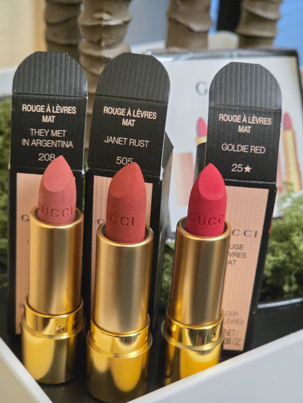 Gucci Rouge à Lèvres Mat Lipstick Trio 3pc 208 505 25 Goldie Red Mini Set New
